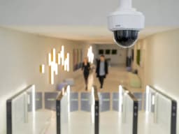 AXIS M5526-E from AXIS COMMUNICATIONS - PTZ Camera hanging from roof at turnstyle