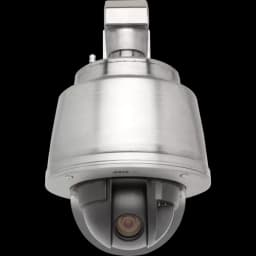 AXIS Q6045-S from AXIS COMMUNICATIONS - Mk II PTZ is an IP camera in stainless steel with HDTV 1080p. The camera is viewed from its front.