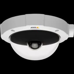 AXIS M5013-V from AXIS COMMUNICATIONS - vandal-resistant PTZ dome with Power over Ethernet. The camera is viewed from its front.