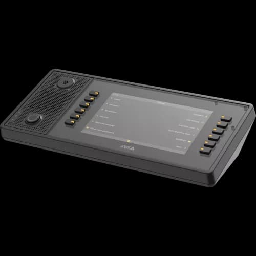 Black AXIS C6110 Network Paging Console viewed from its left from AXIS COMMUNICATIONS