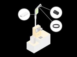 Illustration of a yellow and gray self-service checkout integrated with AXIS P1245 MK II Modular Standard Camera. from AXIS COMMUNICATIONS