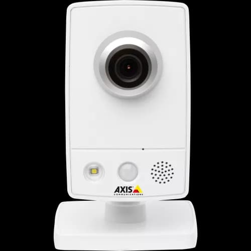 AXIS M1054 from AXIS COMMUNICATIONS - small and smart HDTV IP camera with Power over Ethernet. The camera is viewed from its front.