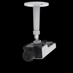 M1135 MKII mounted on the ceiling looking left. In black and white from Axis Communications