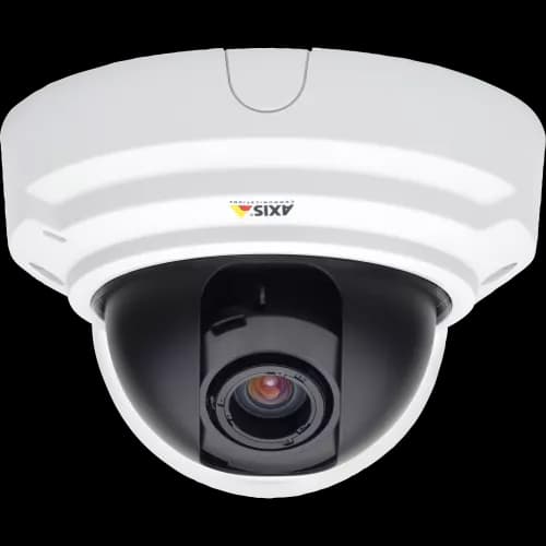 AXIS P3343-V from AXIS COMMUNICATIONS - indoor vandal-resistant fixed dome with remote focus and easy installation. Here shown from its front