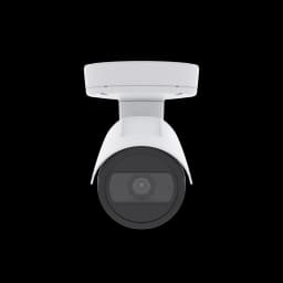 AXIS P1455-LE from AXIS COMMUNICATIONS - outdoor-ready fixed bullet IP camera with Lightfinder and Forensic WDR. The camera is viewed from its front.