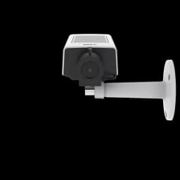 M1135 MKII mounted on wall angled left. In black and white from Axis Communications