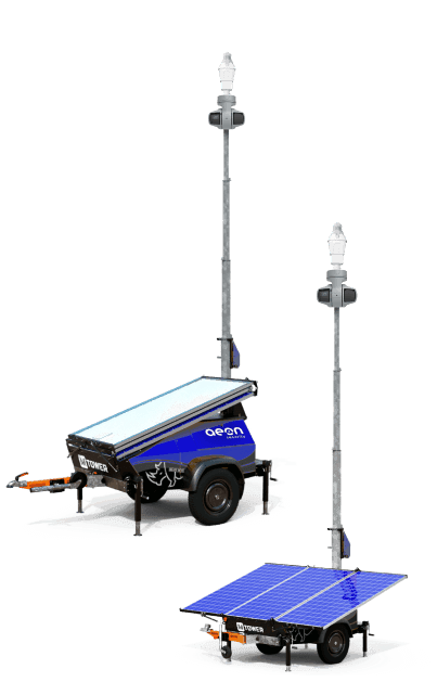 Torres de vigilância móvel Aeon Security com painéis solares
