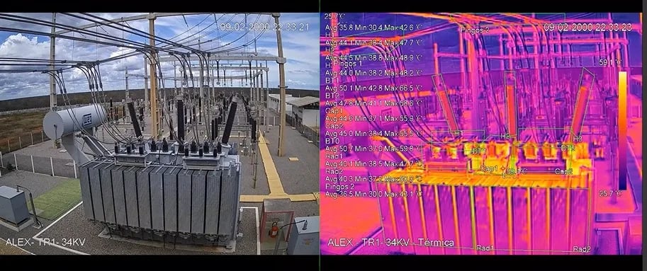 Câmera térmica detectando assinatura de calor em ambiente escuro